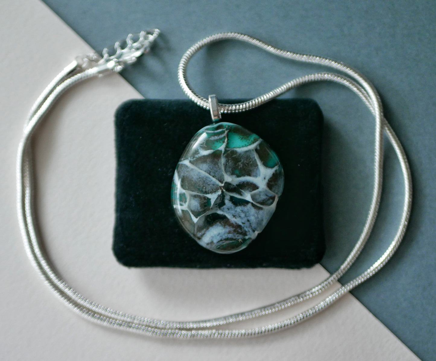 Aqua and Grey Dragonskin Pendant (Base Metal)