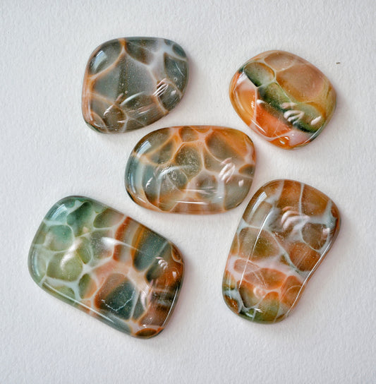 Orange and Green Dragonskin Cabochon Set