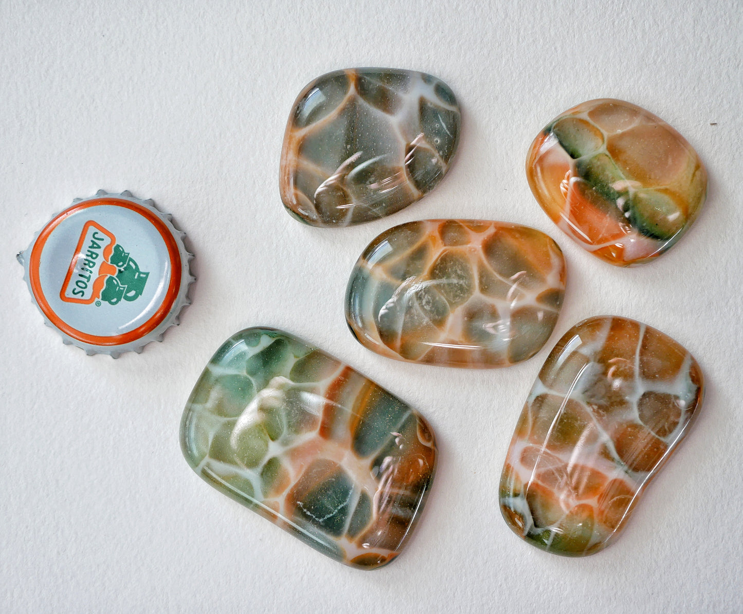 Orange and Green Dragonskin Cabochon Set