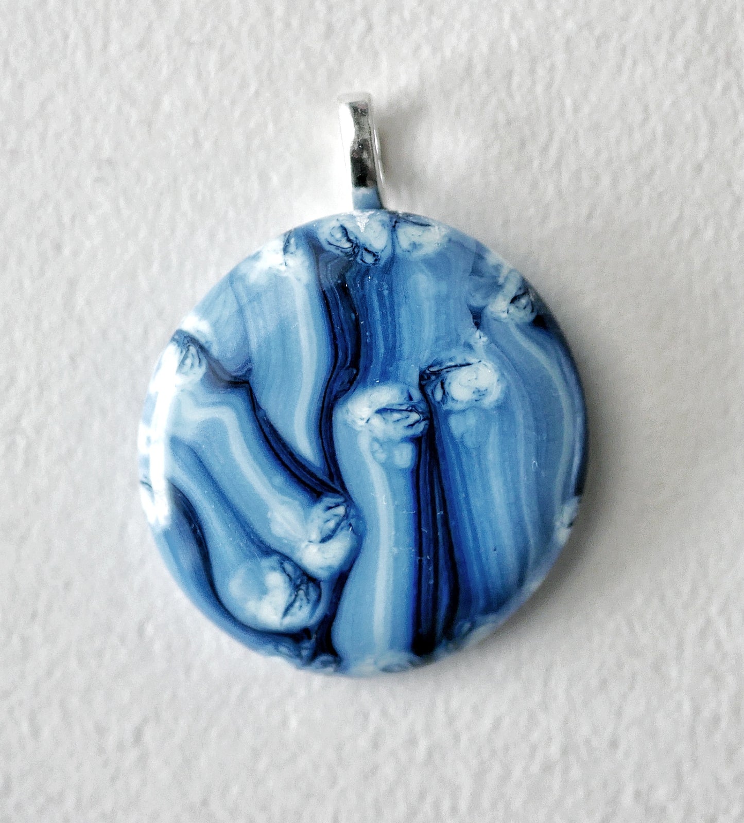 Blue and White Brushstroke Pendant #1 (Base Metal) (PENDANT ONLY)