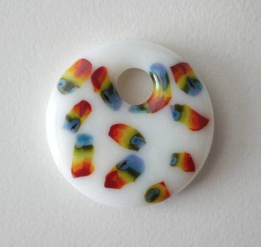 Round Pendant: White with Rainbow Confetti (PENDANT ONLY)