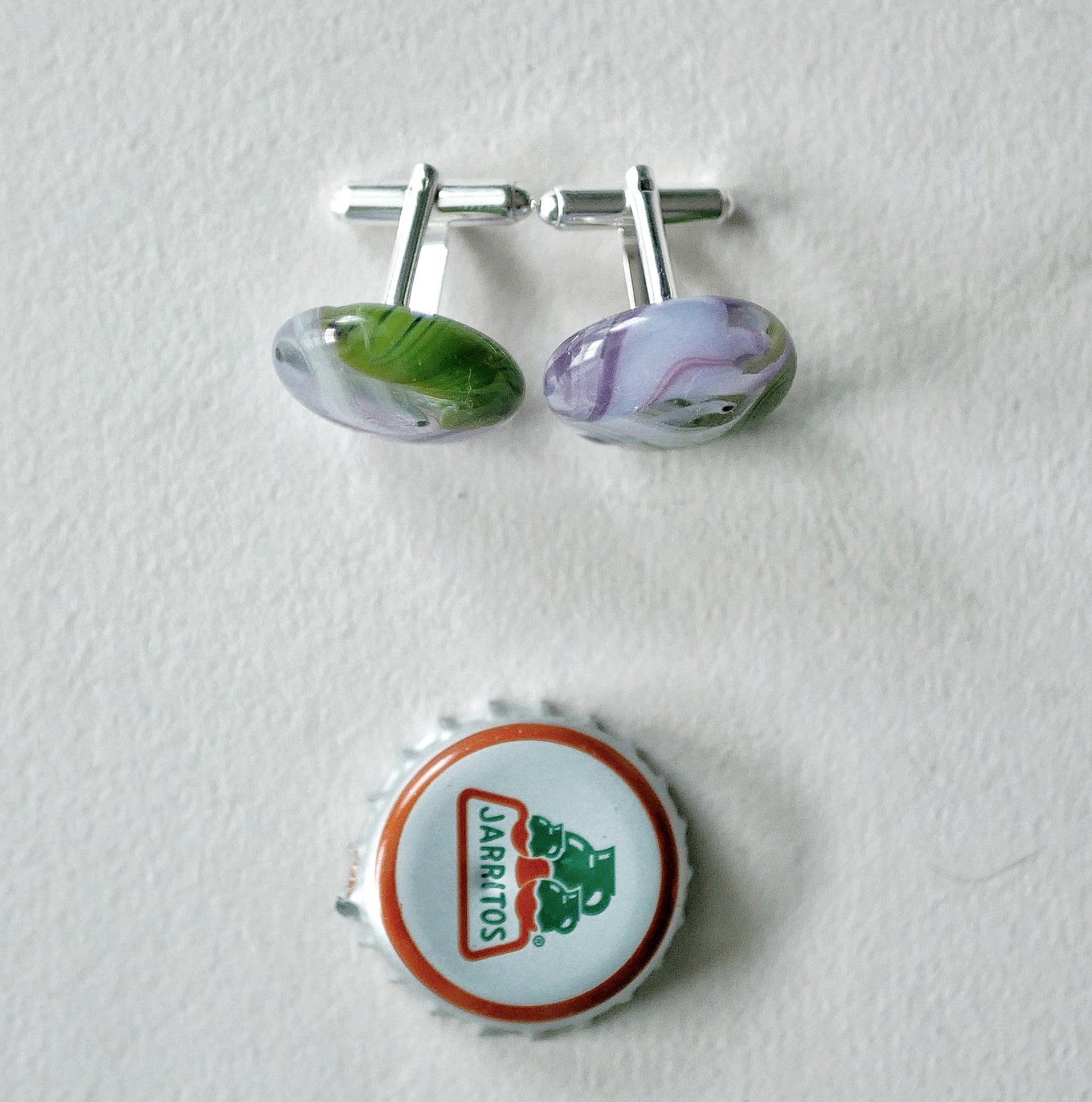 Purple, White and Green Collage Sterling Silver Cufflinks