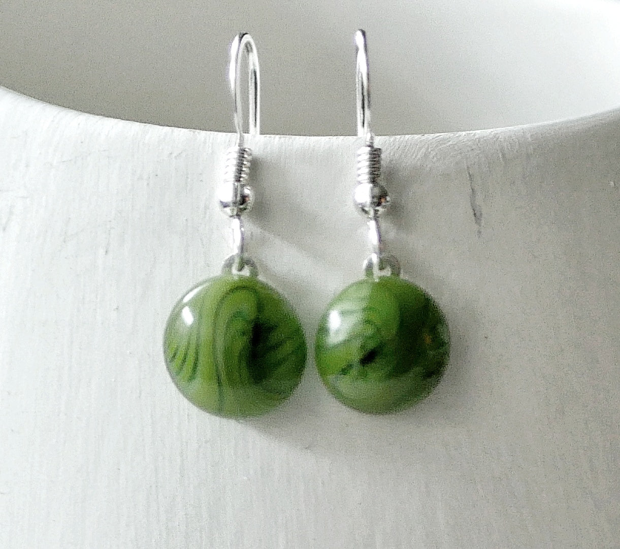 Green Dangly Swirl Earrings #1