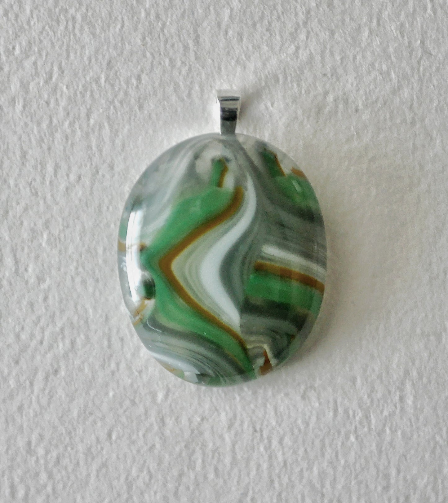 Swirling Grey, White, Brown and Green Pendant (Sterling Silver) (PENDANT ONLY)