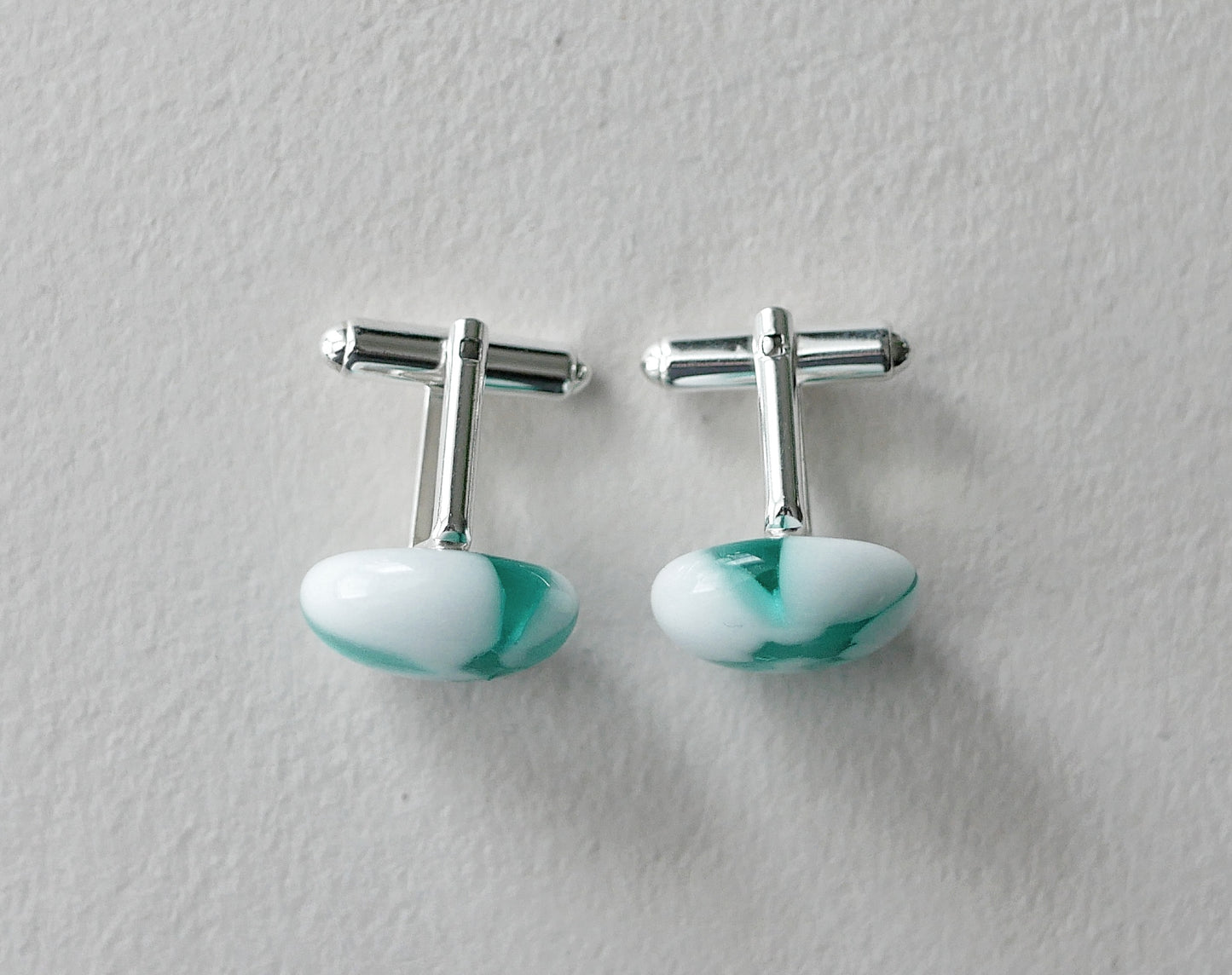 Teal and White Sterling Silver Cufflinks