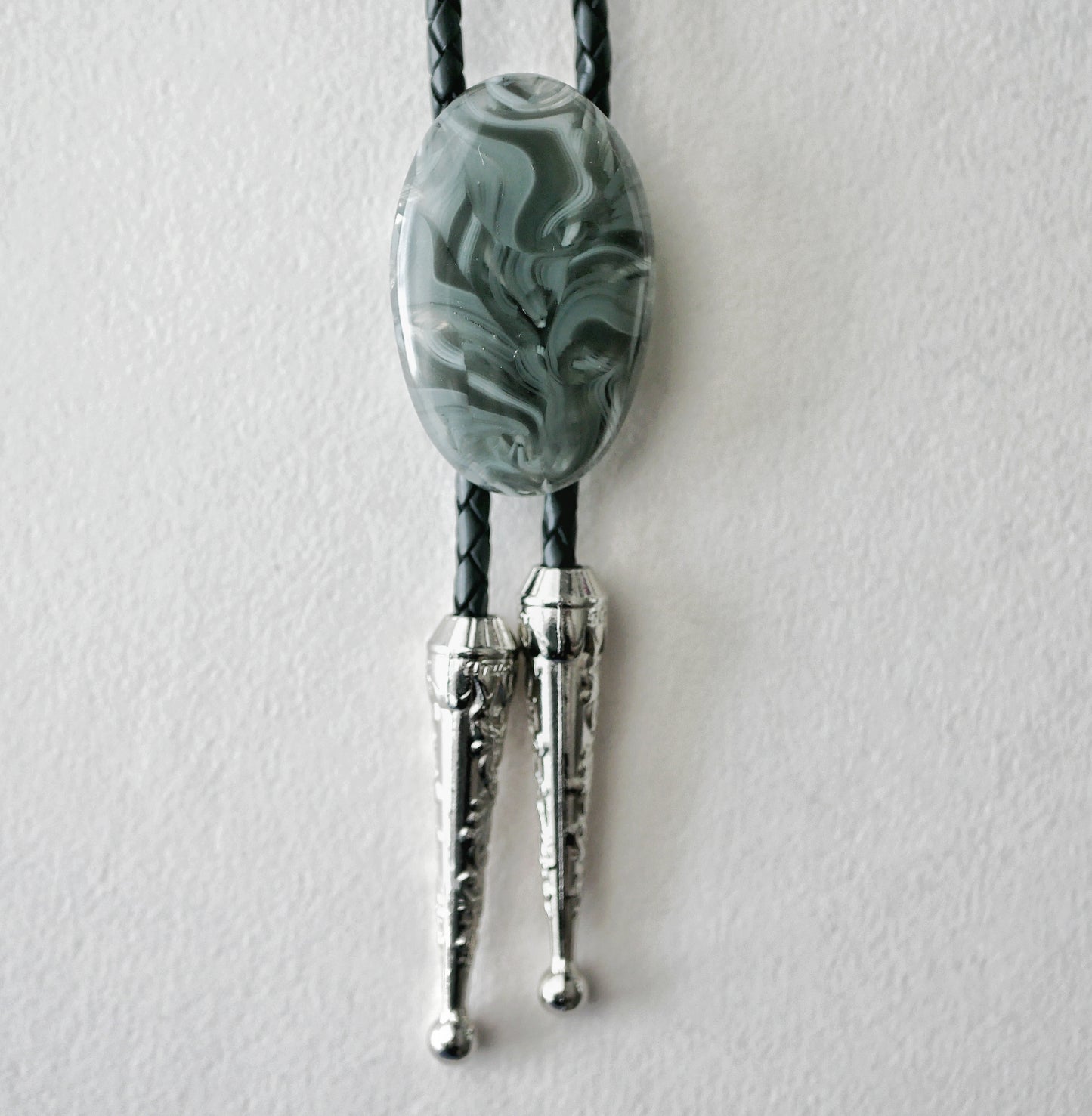 Swirling Grey Oval Bolo Tie