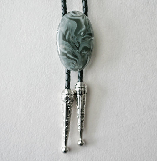 Swirling Grey Oval Bolo Tie