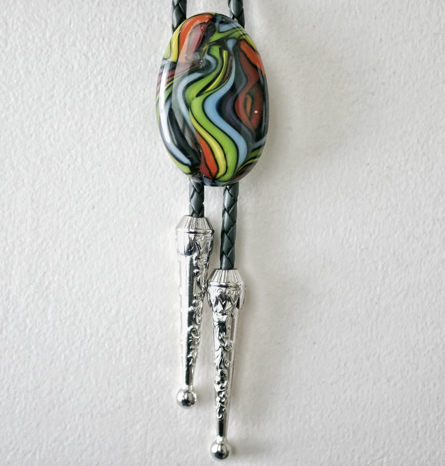 Swirling Rainbow and Black Bolo Tie