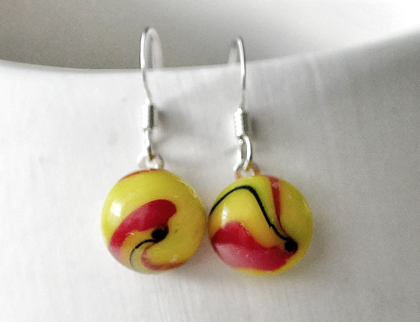 Yellow, Black and Red Dangly Earrings #1