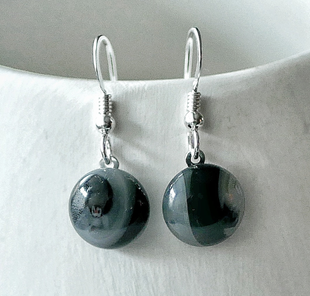 Black and Grey Dangly Swirl Earrings #1