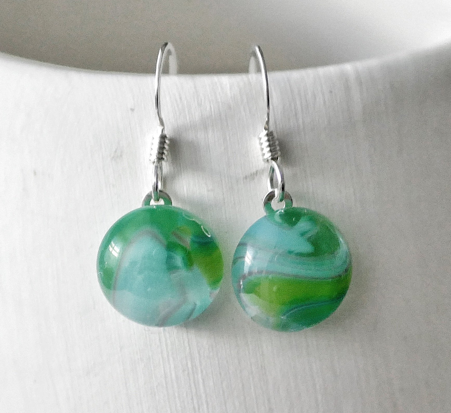 Green and Aqua Dangly Swirl Earrings #1
