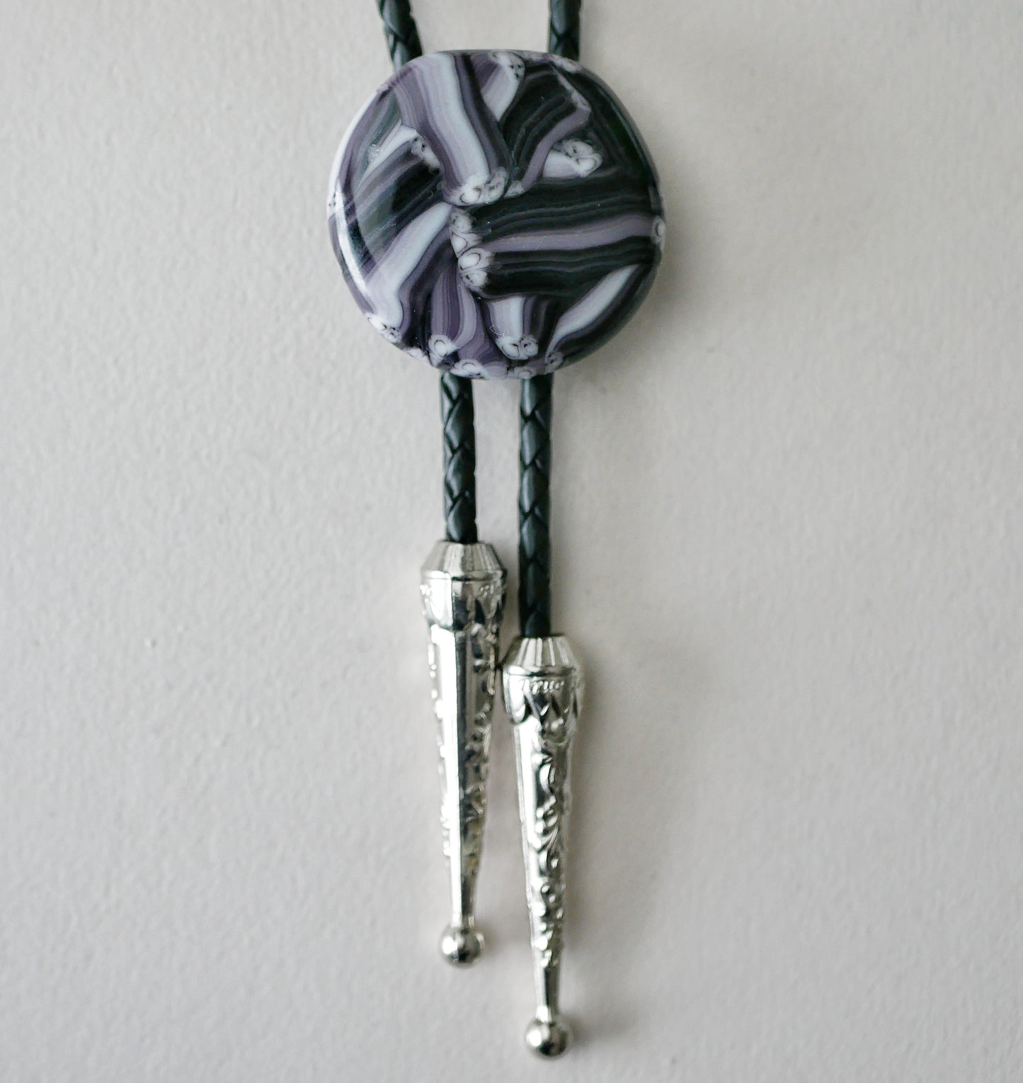 Dark Purple and White Brushstrokes Bolo Tie #1