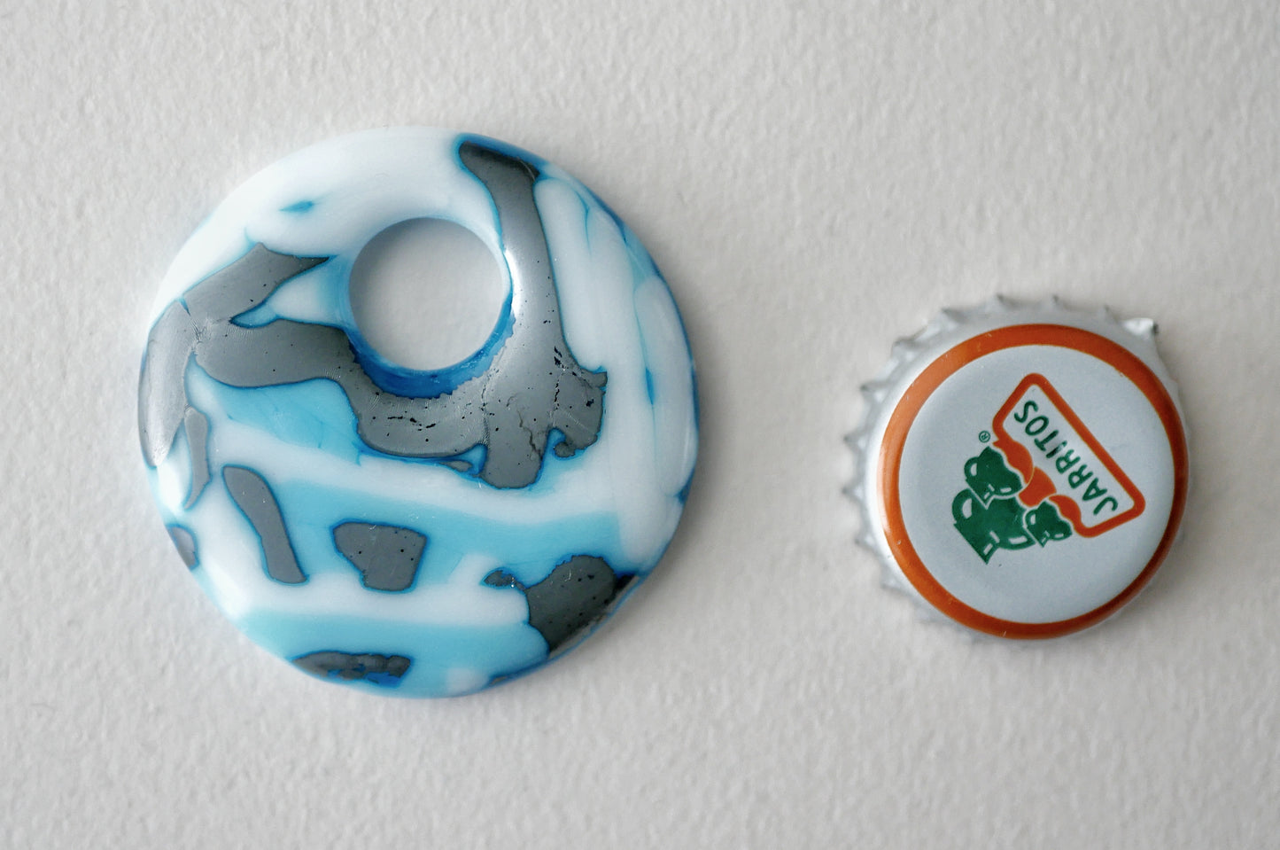 Round Pendant: White, Sky Blue and Metallic Overlapping Stripes (PENDANT ONLY)