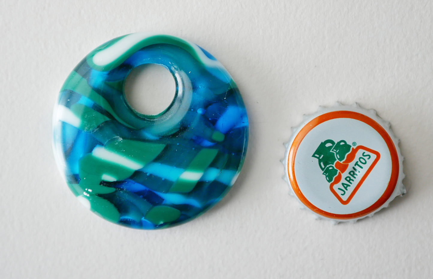 Round Pendant: Teal, Blue and White Overlapping Stripes (PENDANT ONLY)