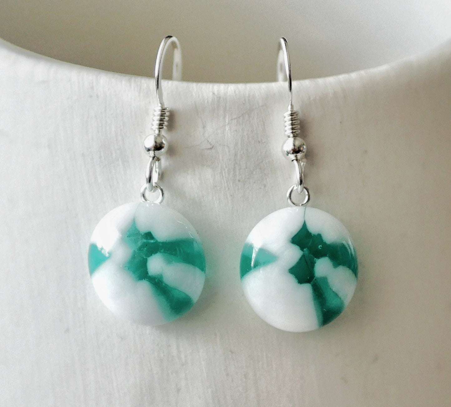 Teal and White Dangly Earrings