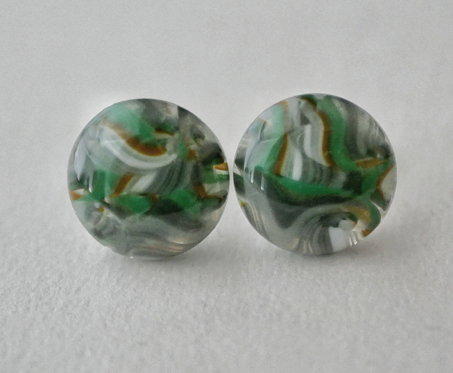Swirling Grey, White, Brown and Green Sterling Silver Cufflinks