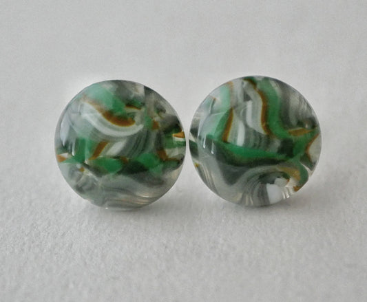 Swirling Grey, White, Brown and Green Sterling Silver Cufflinks