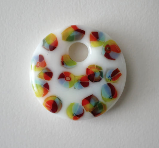 Round Pendant: White with Rainbow Dots (PENDANT ONLY)