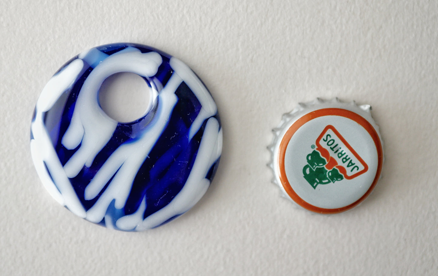Round Pendant: White and Blue Overlapping Stripes (PENDANT ONLY)