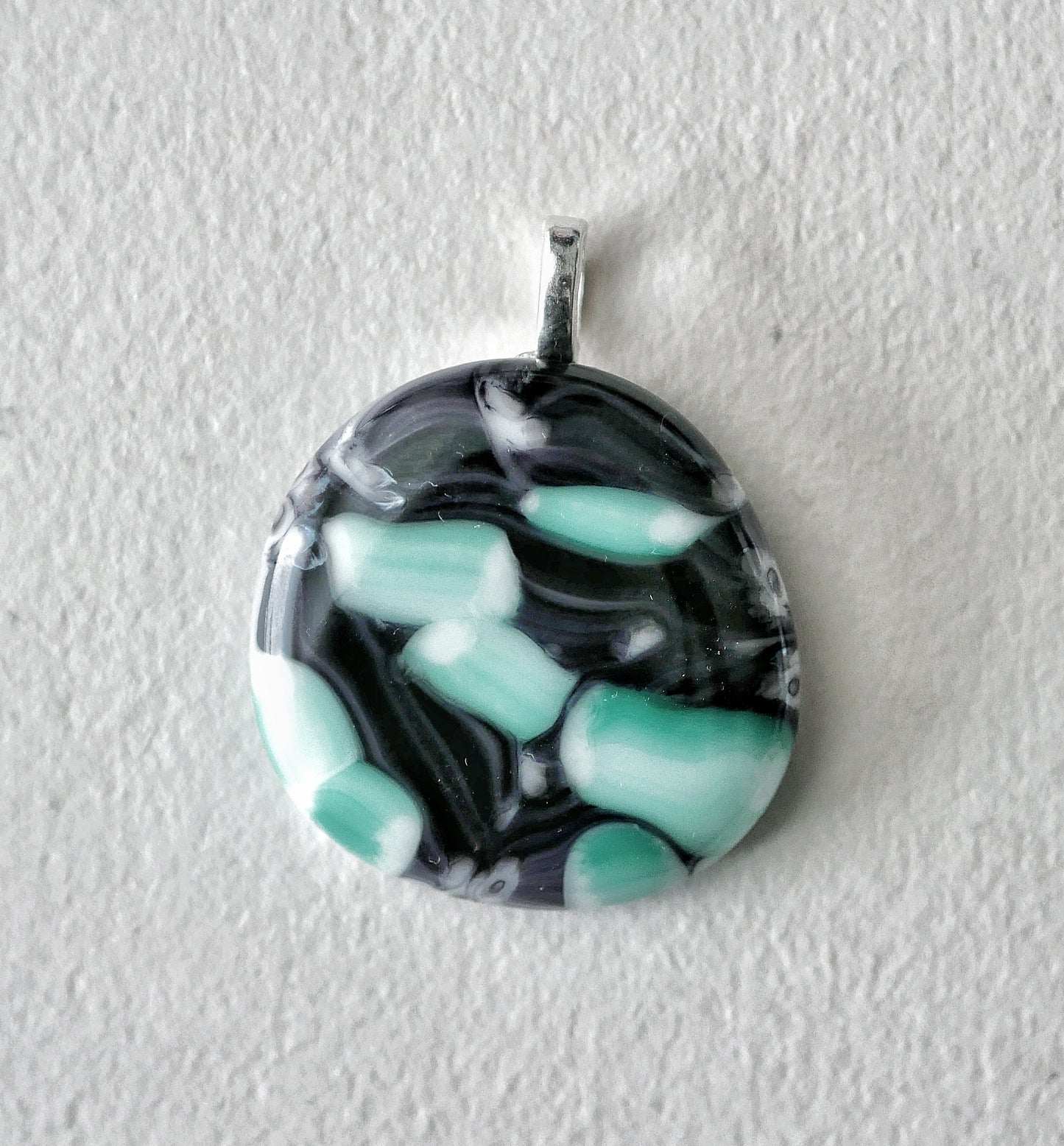 Black and Sea Green Brushstroke Pendant (Base Metal) (PENDANT ONLY)