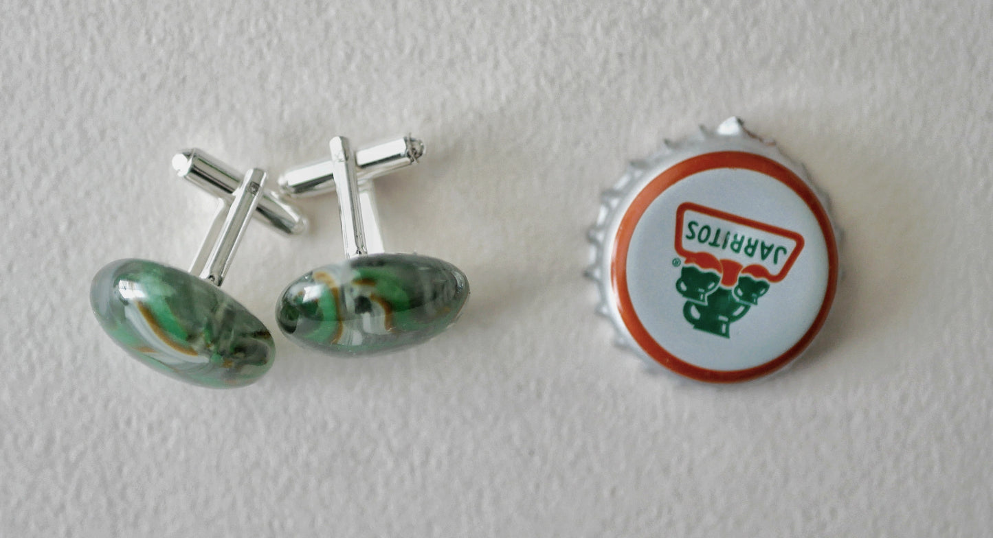 Swirling Grey, White, Brown and Green Sterling Silver Cufflinks
