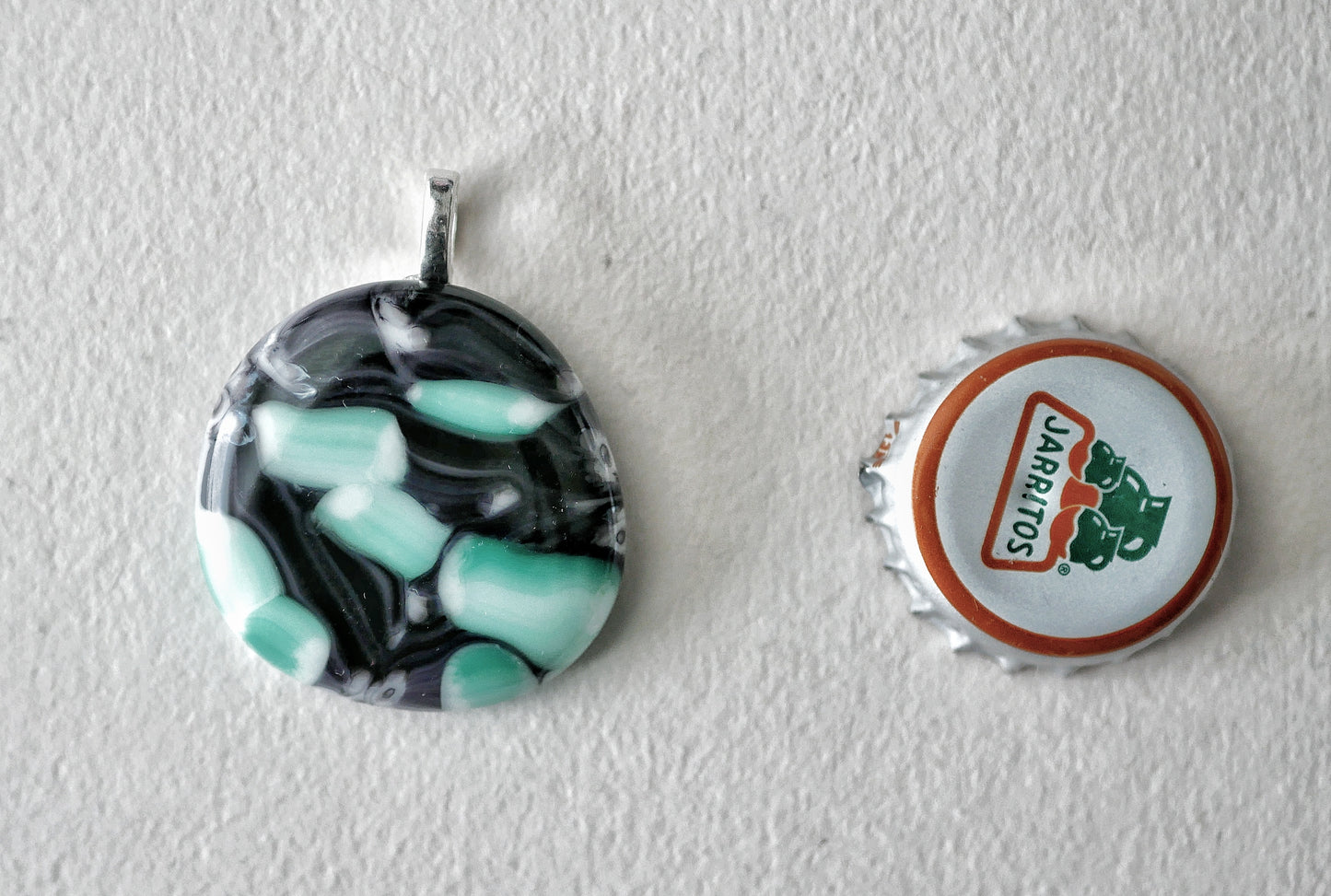 Black and Sea Green Brushstroke Pendant (Base Metal) (PENDANT ONLY)