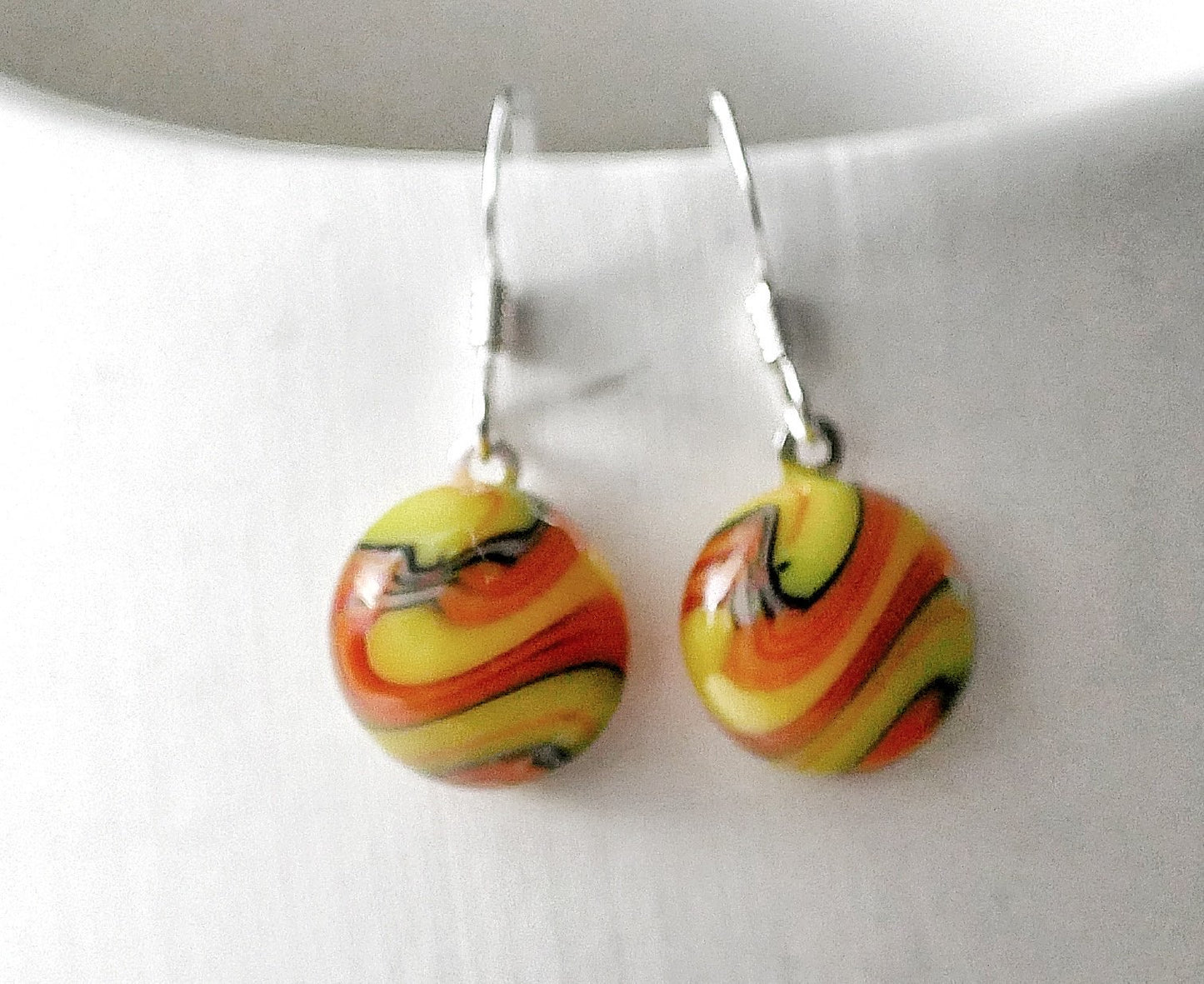 Yellow, Orange and Black Dangly Swirl Earrings #3