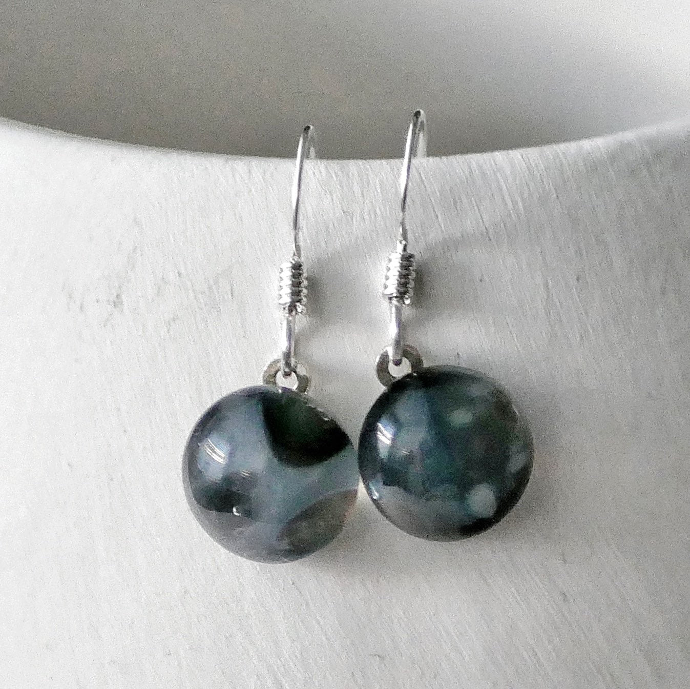 Black and Grey Dangly Swirl Earrings #3