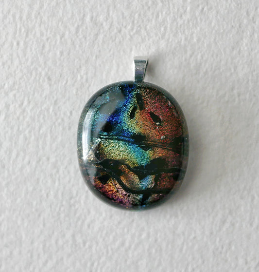 Dark Multicolor Dichroic Pendant #2 (Sterling Silver) (PENDANT ONLY)