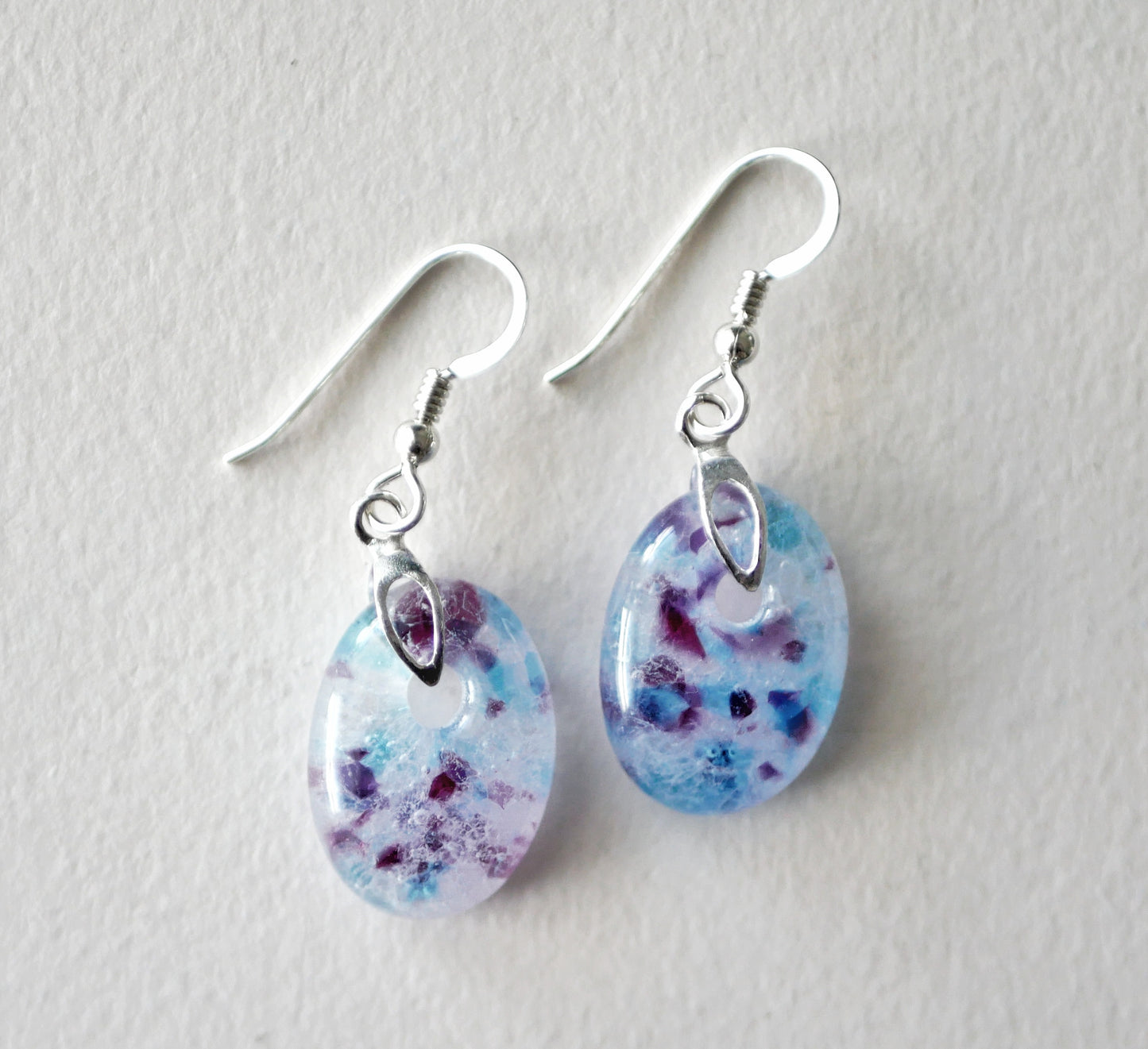 Dangly Blue and Fuchsia Oval Earrings