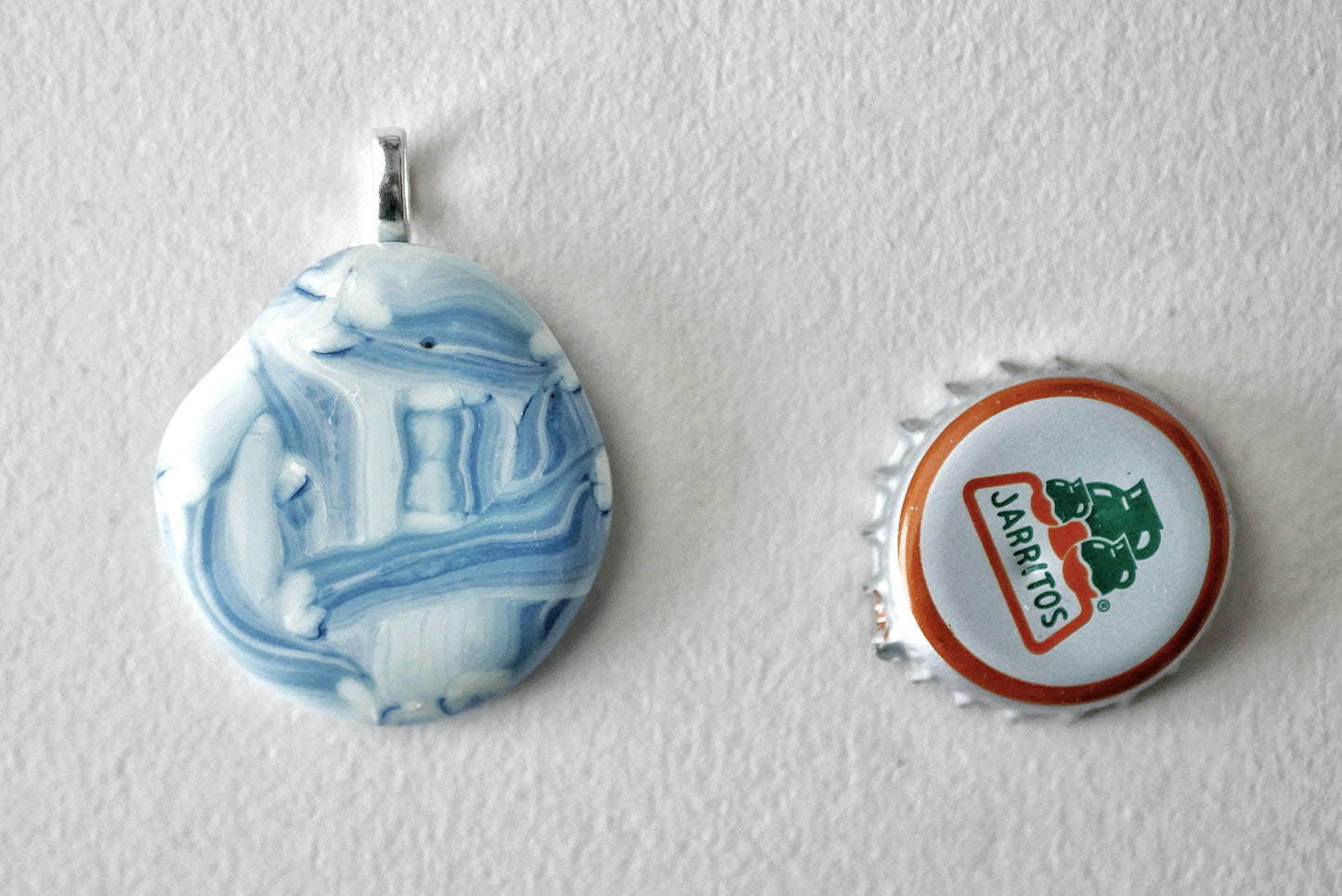 Sky Blue and White Brushstroke Pendant (Base Metal) (PENDANT ONLY)