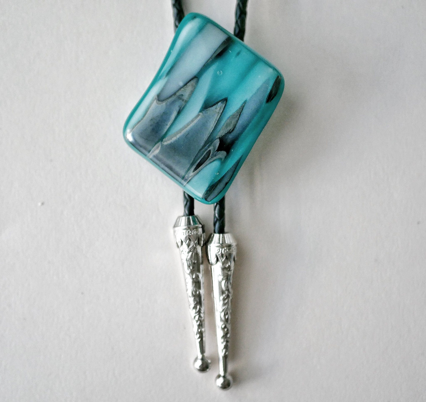 Teal, Black and White Bolo Tie #1