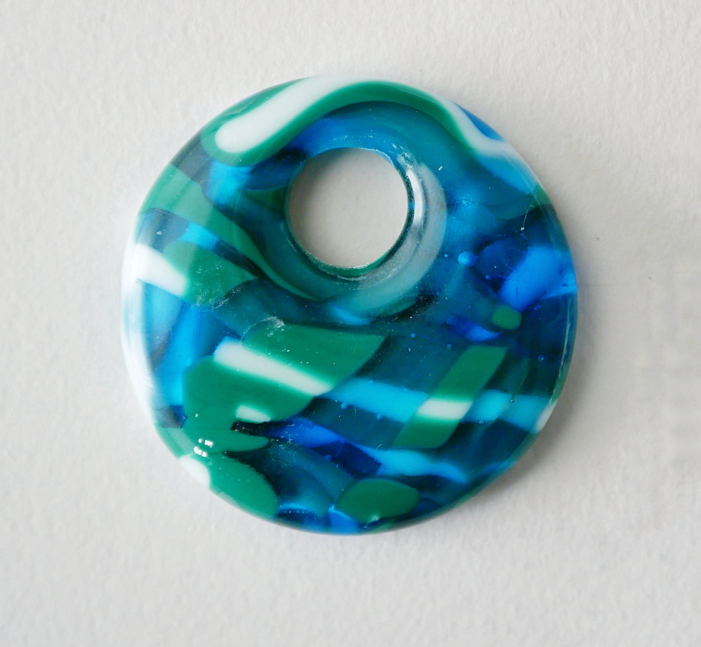 Round Pendant: Teal, Blue and White Overlapping Stripes (PENDANT ONLY)