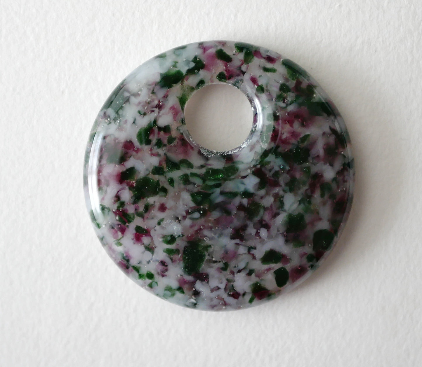 Round Pendant: Cranberry Pink, White and Adventurine Green (PENDANT ONLY)