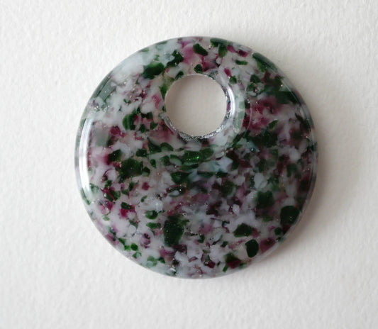 Round Pendant: Cranberry Pink, White and Adventurine Green (PENDANT ONLY)