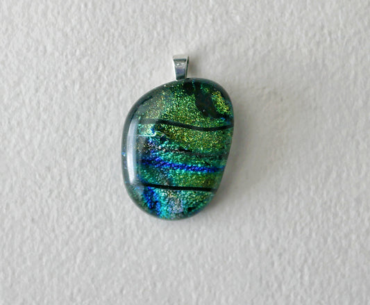 Cool Multicolor Dichroic Pendant #1 (Sterling Silver) (PENDANT ONLY)
