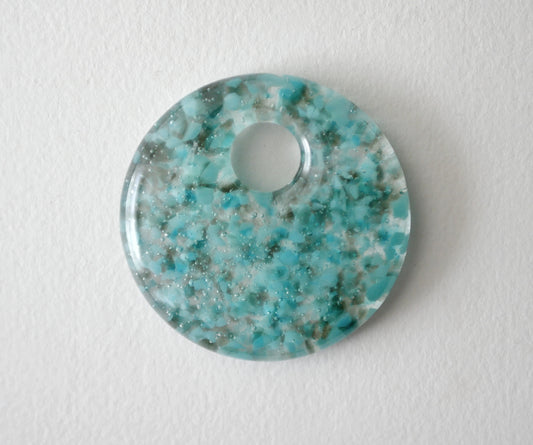 Round Pendant: Turquoise Blues and Grey (PENDANT ONLY)