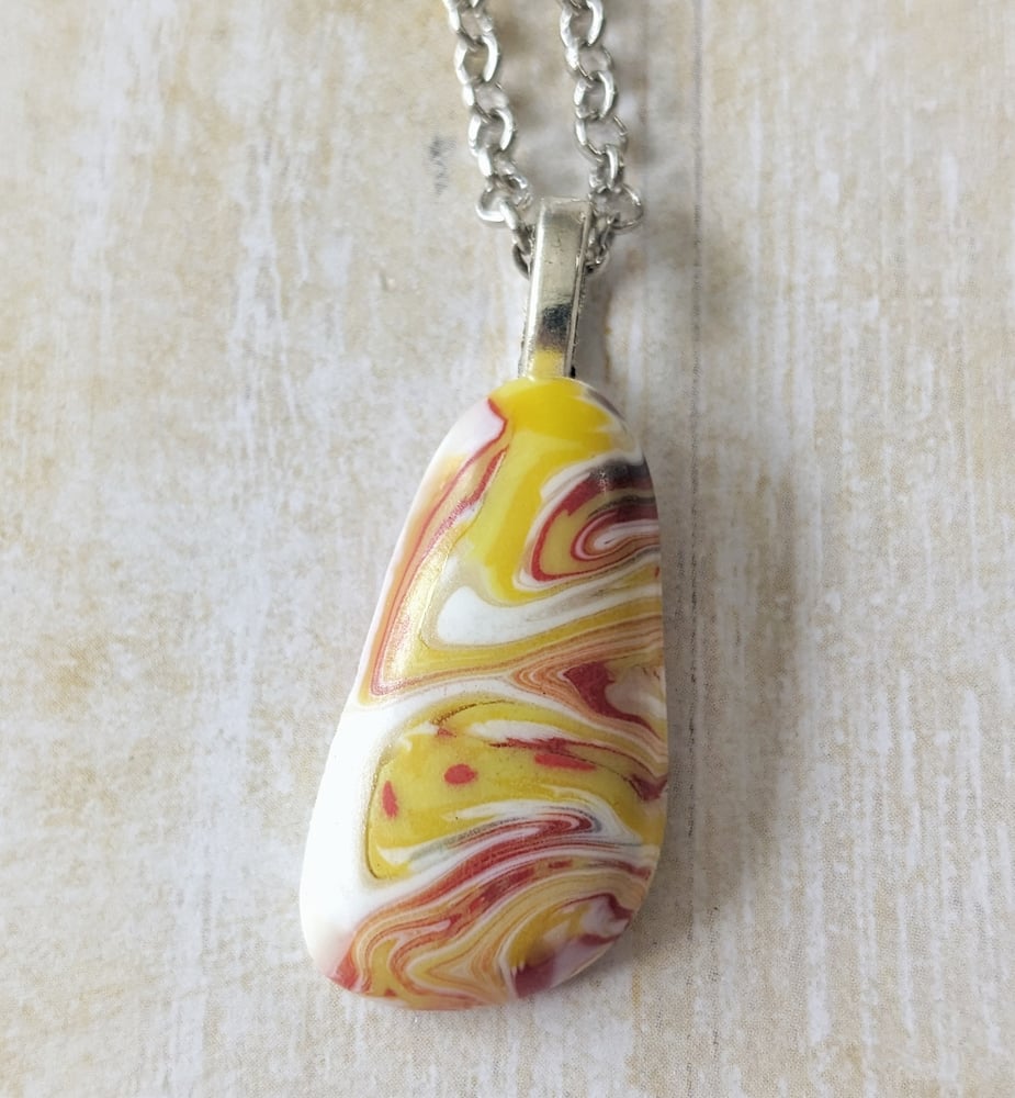 Swirling Yellow, Red and White Pendant
