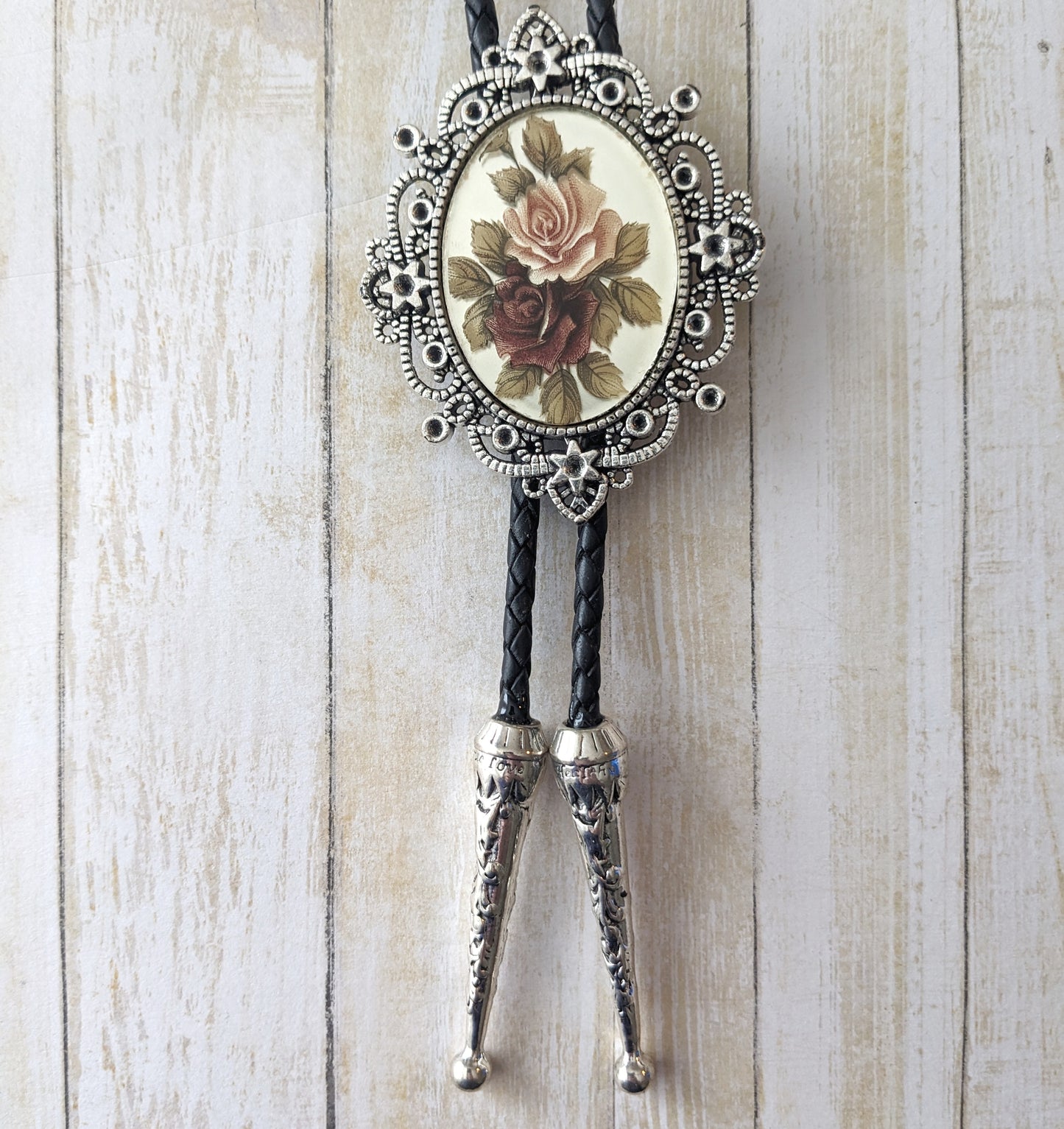 Roses Bolo Tie (Leather Cord)