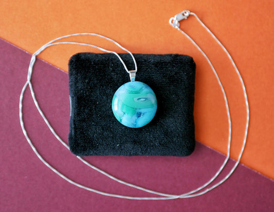 Elemental Bubble Pendant: Teal (Sterling Silver Delicate Chain)