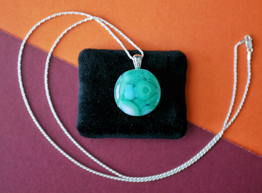 Elemental Bubble Pendant: Teal (Sterling Silver Rope Chain)