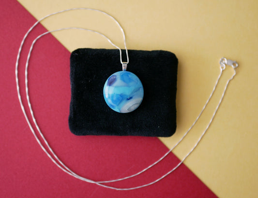 Elemental Bubble Pendant: Aquas (Sterling Silver Delicate Chain)