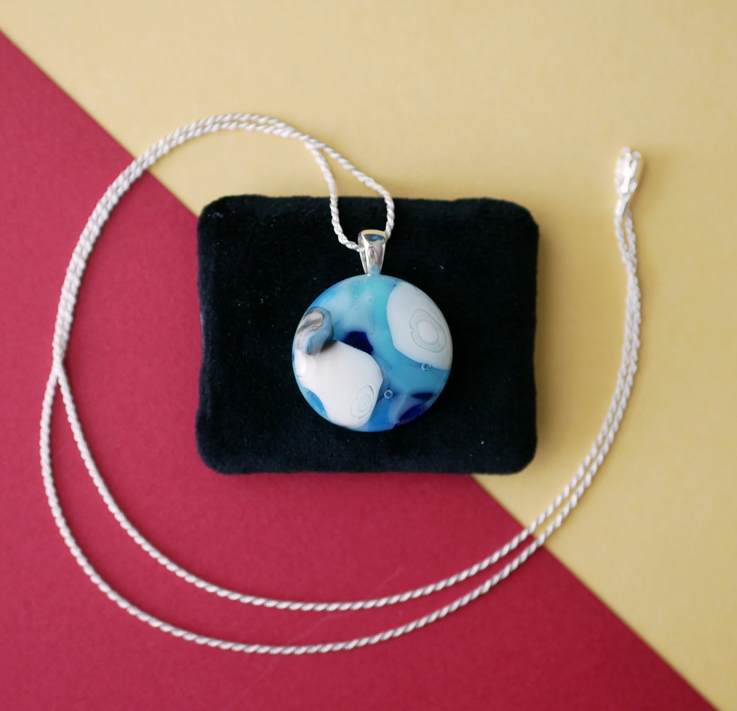 Elemental Bubble Pendant: Aquas (Sterling Silver Rope Chain)