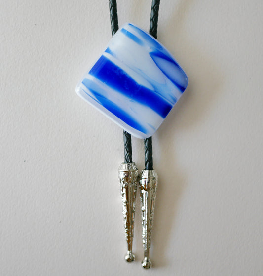 Blue and White Ripple Bolo Tie #2