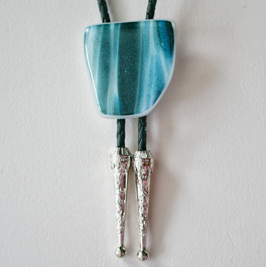 Rippling Sparkly Blue Bolo Tie #2