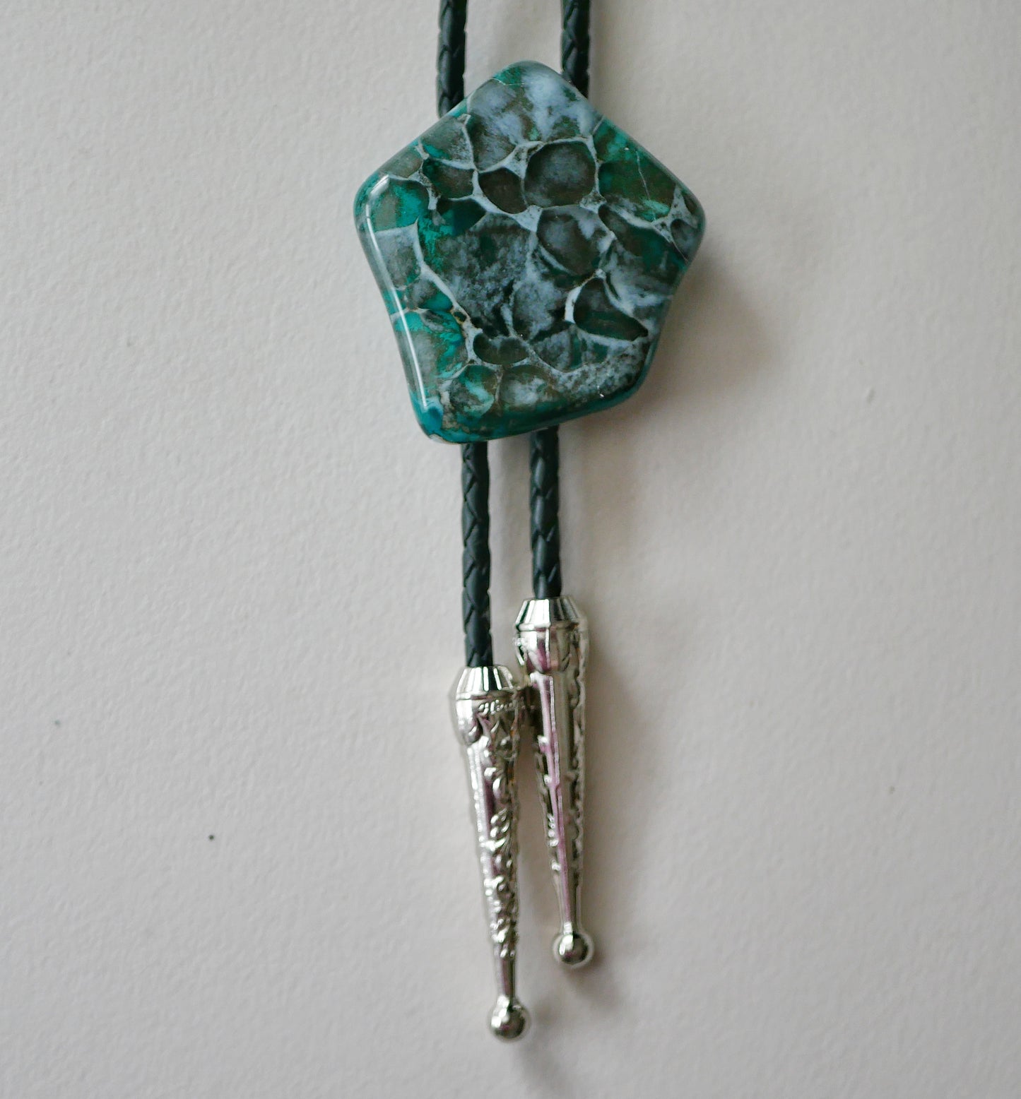 Aqua and Grey Dragonskin Bolo Tie #2