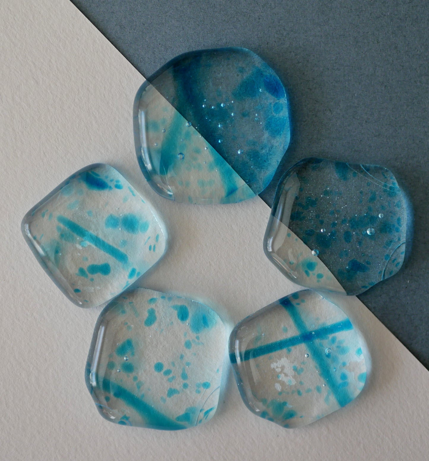 Clear with Blue Confetti Cabochon Set