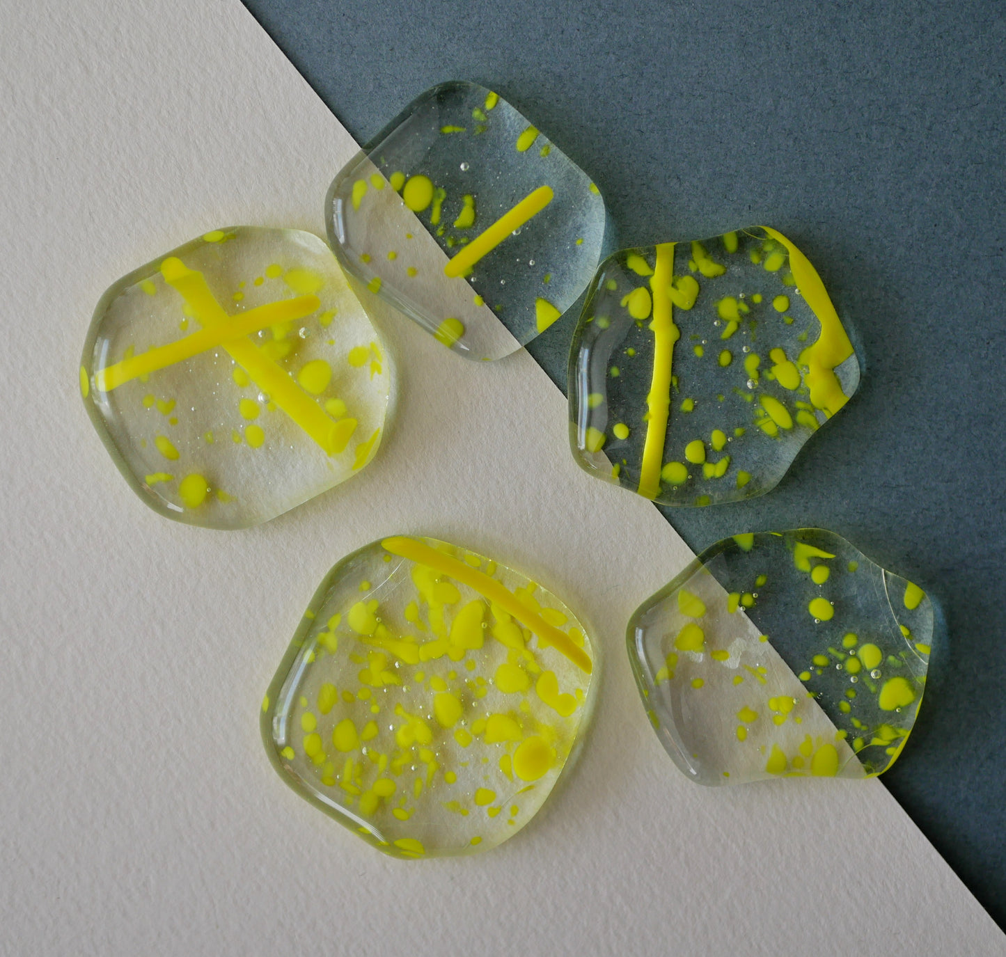 Clear with Yellow Confetti Cabochon Set