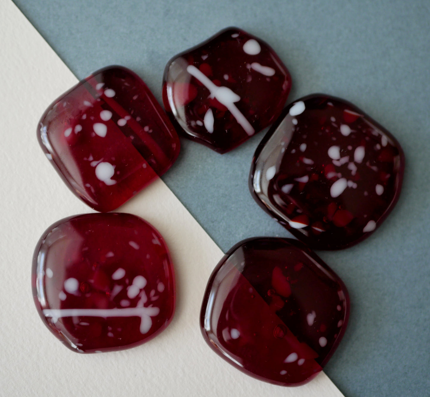 Transparent Red with White Confetti Cabochon Set