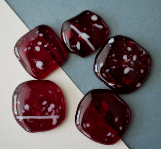 Transparent Red with White Confetti Cabochon Set